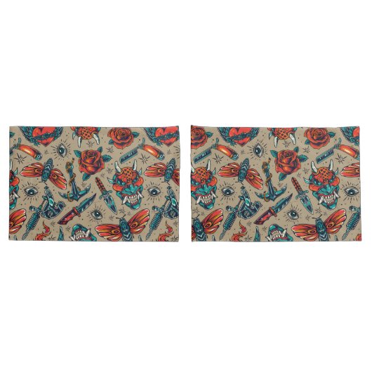 Housse D'oreillers Motif de tatouage rétro (Dos-Set)