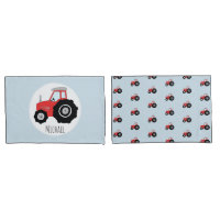 Motif de tracteur rouge avec nom d'enfant
