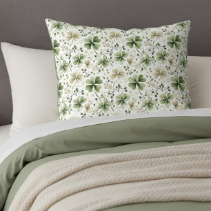 Housse D'oreillers Motif de trèfles aquarelle vert beige crémeux