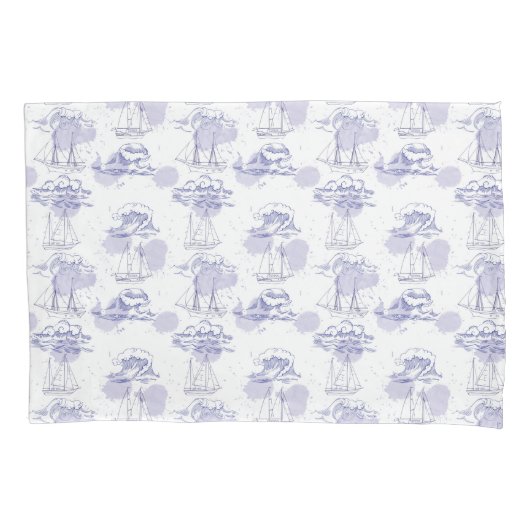 Housse D'oreillers Motif de vagues et de bateaux d'aquarelle (devant-gauche)
