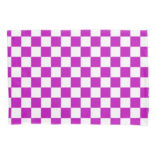 Housse D'oreillers Motif de vérification À damiers blanc violet (devant)