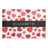 Housse D'oreillers Motif Des Coeurs, Coeurs Rouges, Votre Nom (Dos)