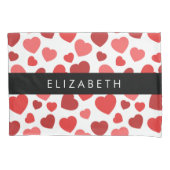 Housse D'oreillers Motif Des Coeurs, Coeurs Rouges, Votre Nom (devant)