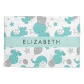 Housse D'oreillers Motif Des Eléphants Bleus, Étoiles, Votre Nom (Dos)