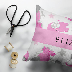 Housse D'oreillers Motif Des Eléphants Roses, Étoiles, Votre Nom