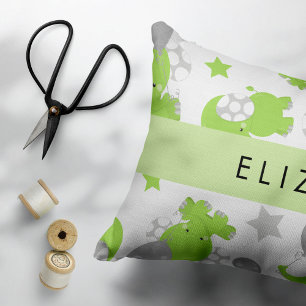Housse D'oreillers Motif Des Eléphants Verts, Étoiles, Votre Nom