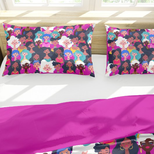 Housse D'oreillers Motif des visages des femmes multiculturelles, ros