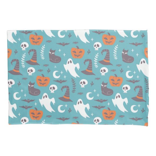 Housse D'oreillers Motif d'Halloween Turquoise amusant (devant)