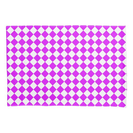 Housse D'oreillers Motif diamant de Checker blanc violet (devant)