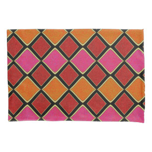 Housse D'oreillers Motif diamant Harlequin vibrant en rouge, orange, 