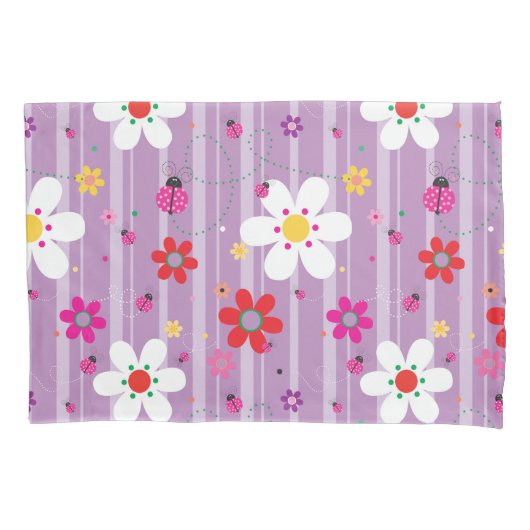 Housse D'oreillers Motif d'illustration rose Ladybug Floral Retro (devant)