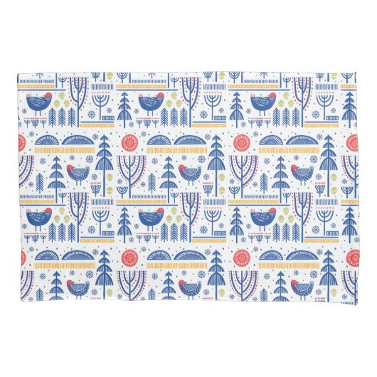 Housse D'oreillers Motif d'oiseau d'hiver d'art populaire (devant-gauche)