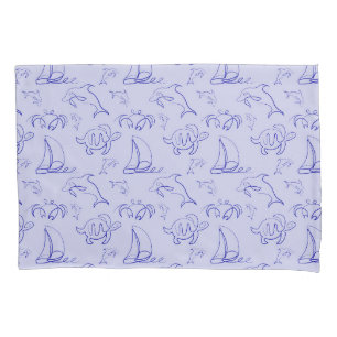 Housse D'oreillers Motif d'une ligne d'animal marin et voilier