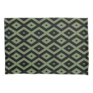 Housse D'oreillers Motif en diamant vert olive et noir