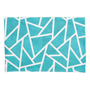 Housse D'oreillers Motif en mosaïque bleu-vert et blanc