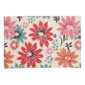 Housse D'oreillers Motif Fleur Rétro Rouge Orange Bleu (devant-Droit)
