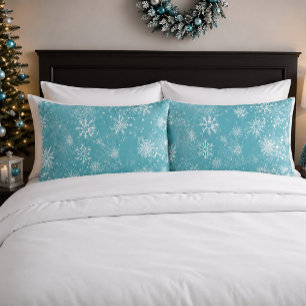 Housse D'oreillers Motif Flocons de Neige Bleu Turquoise Doux Gel Hiv