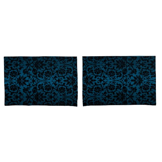 Housse D'oreillers Motif floral bleu Damas (devant-Set)
