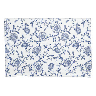 Housse D'oreillers Motif floral bleu et blanc Hamptons