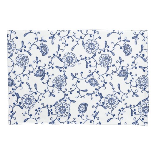 Housse D'oreillers Motif floral bleu et blanc Hamptons (devant-gauche)