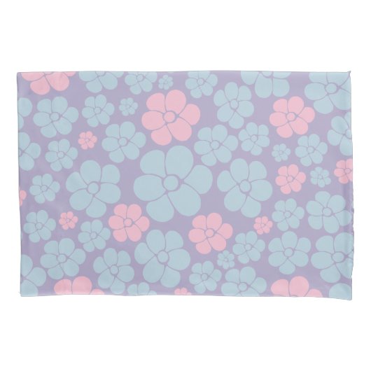 Housse D'oreillers Motif floral en bleu, lilas et rose (devant)