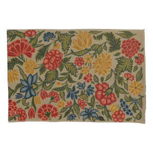 Housse D'oreillers Motif floral en broderie crétoise rouge et or vint