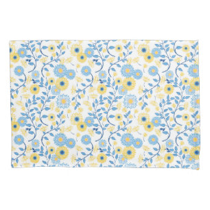 Housse D'oreillers Motif floral jaune bleu de bleuet