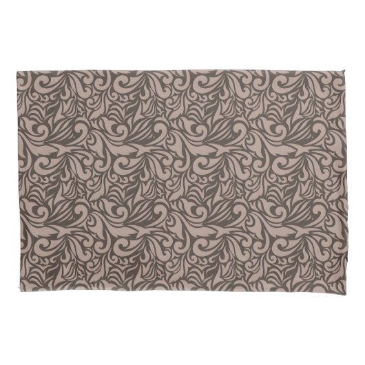 Housse D'oreillers Motif floral marron élégant sur fond rose clair (devant-gauche)