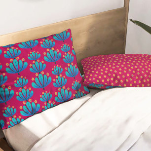 Housse D'oreillers Motif floral moderne en rouge rubis et bleu