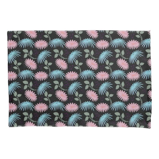 Housse D'oreillers Motif floral pastel sur fond noir | Cute D (devant)