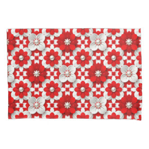 Housse D'oreillers Motif floral rouge et blanc pour style de décorati