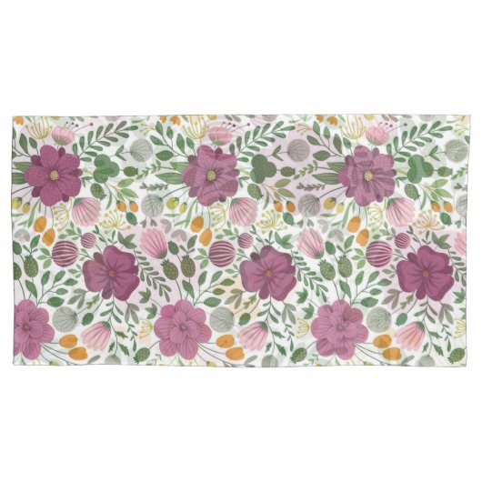 Housse D'oreillers Motif Floral tendance rose jaune pourpre vert (devant-gauche)