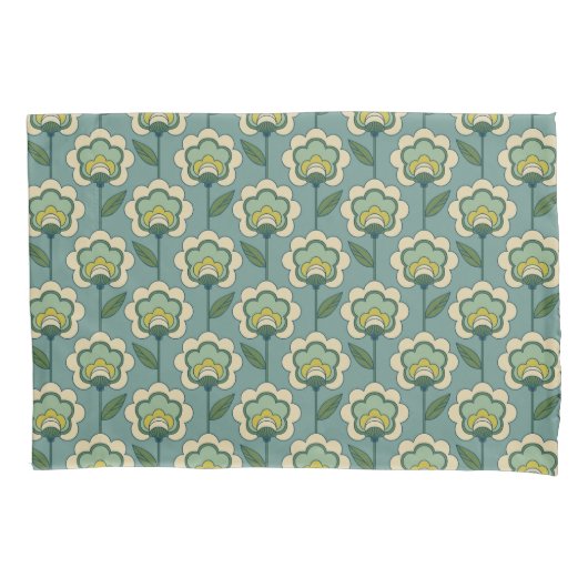 Housse D'oreillers Motif floral turquoise et jaune (devant-gauche)