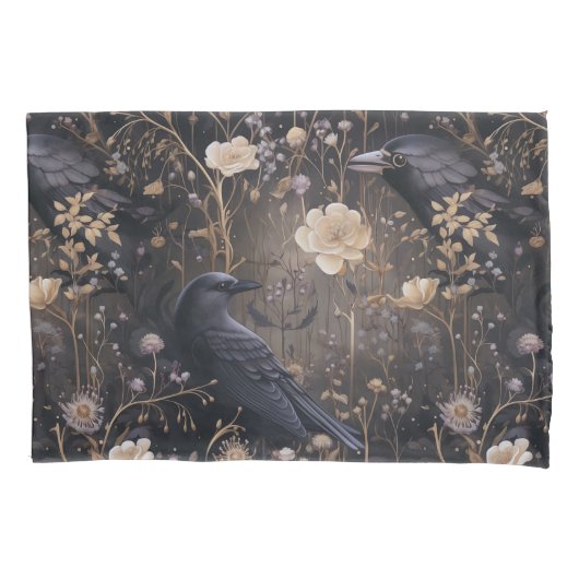 Housse D'oreillers Motif gothique Ravens & Fleurs (devant)