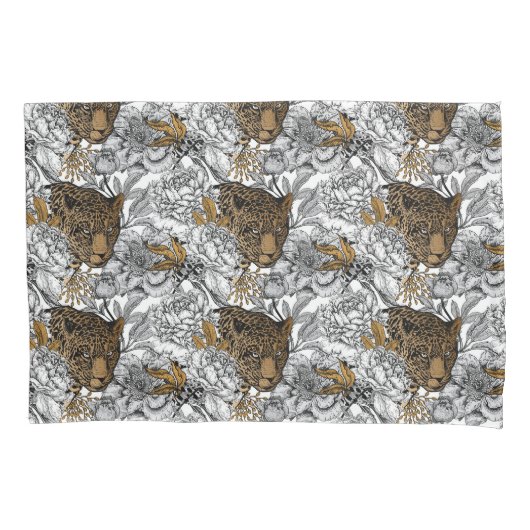 Housse D'oreillers Motif Leopard & Peonies (devant-gauche)
