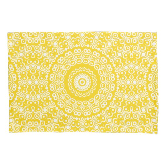 Housse D'oreillers Motif Mandala Jaune Doré (devant-gauche)