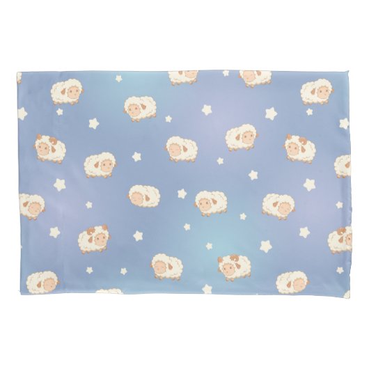 Housse D'oreillers Motif mignon petit mouton sur bleu (devant)