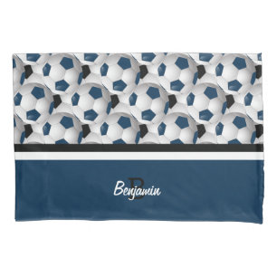 Housse D'oreillers Motif noir bleu-foncé de ballon de football de