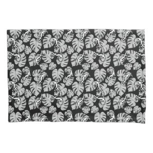 Housse D'oreillers Motif Noir Et Blanc - Geckos Et Feuilles