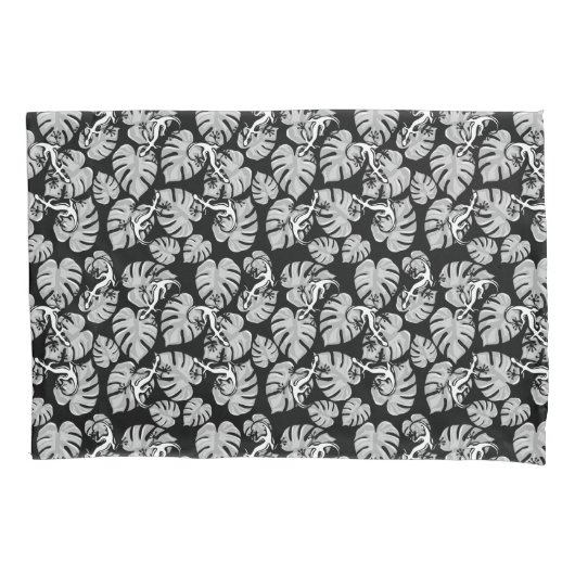 Housse D'oreillers Motif Noir Et Blanc - Geckos Et Feuilles (devant)