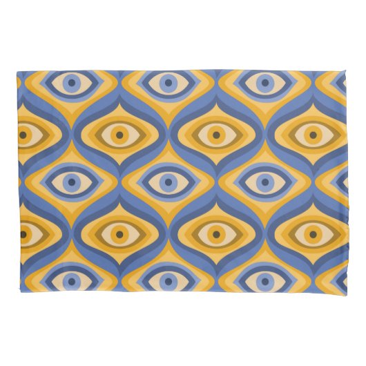 Housse D'oreillers Motif oculaire psychédélique indigo bleu jaune (devant)