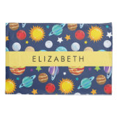 Housse D'oreillers Motif, Planètes, Étoiles, Cosmos, Votre Nom (Dos)