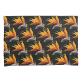 Housse D'oreillers Motif Plante Orange Bird of Paradise sur Noir (devant-Droit)