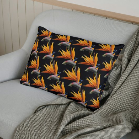 Housse D'oreillers Motif Plante Orange Bird of Paradise sur Noir