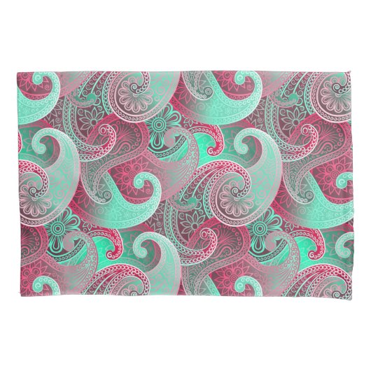 Housse D'oreillers Motif Raspberry et Aqua Paisley (devant-gauche)