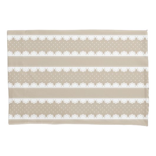 Housse D'oreillers Motif rayé Shabby Chic Dentelle Beige (devant)