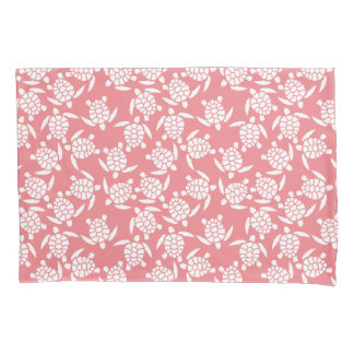 Housse D'oreillers Motif Répété Blanc Et Rose | Motif Tortue De Mer