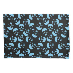 Housse D'oreillers Motif Répétitif Bleu et Noir   Motif de Crâne