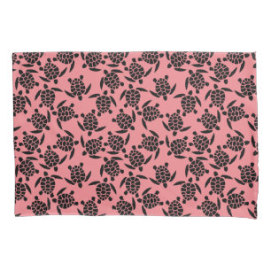 Housse D'oreillers Motif répétitif noir et rose Motif Tortue de Mer
