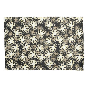 Housse D'oreillers Motif Répétitif Noir Et Sépia Motif de Poulpe